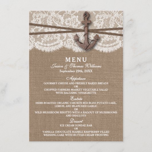 Het menu Rustic Nautical Anchor Wedding Collectie (Voorkant)