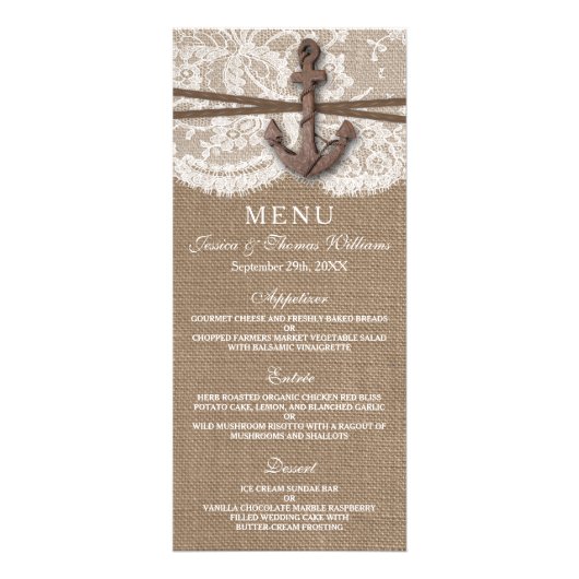 Het menu Rustic Nautical Anchor Wedding Collectie (Voorkant)
