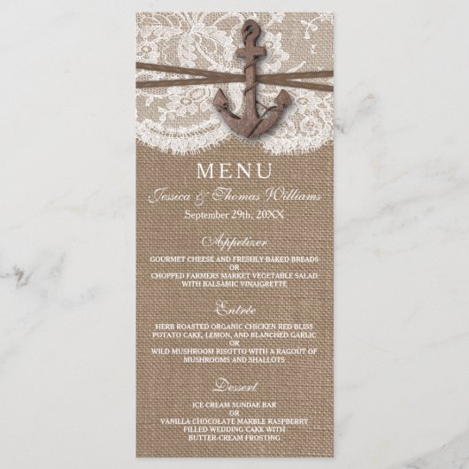 Het menu Rustic Nautical Anchor Wedding Collectie (Voorkant)