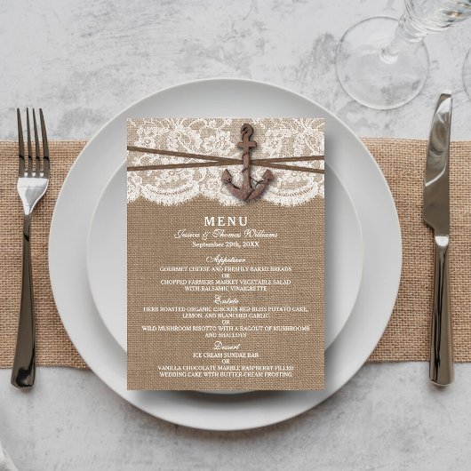 Het menu Rustic Nautical Anchor Wedding Collectie