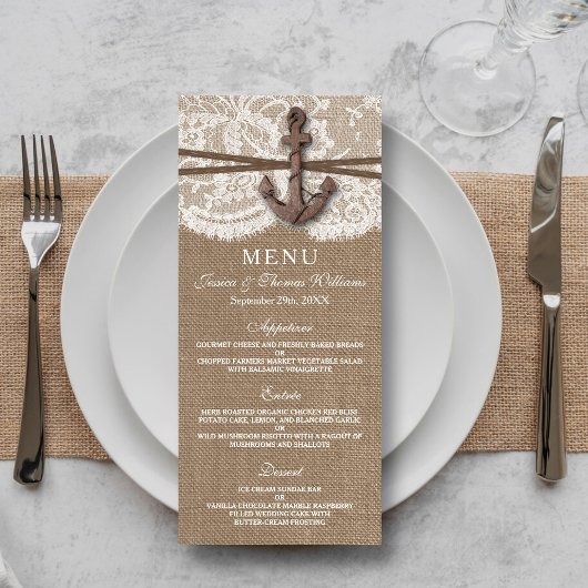 Het menu Rustic Nautical Anchor Wedding Collectie