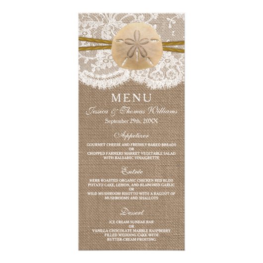 Het menu Rustic Sand Dollar Wedding Collectie (Voorkant)