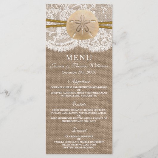 Het menu Rustic Sand Dollar Wedding Collectie (Voorkant)