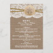 Het menu Rustic Sand Dollar Wedding Collectie (Voorkant)