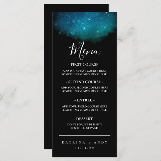 Het menu Stars Alignment Wedding Dinner (Voorkant / Achterkant)