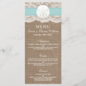 Het menu Turquoise Sand Dollar Wedding Collectie (Voorkant)