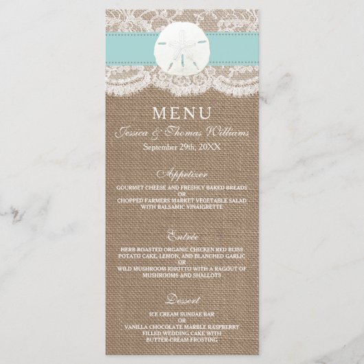 Het menu Turquoise Sand Dollar Wedding Collectie (Voorkant)
