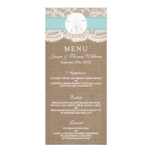 Het menu Turquoise Sand Dollar Wedding Collectie (Voorkant)