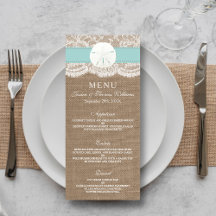 Het menu Turquoise Sand Dollar Wedding Collectie
