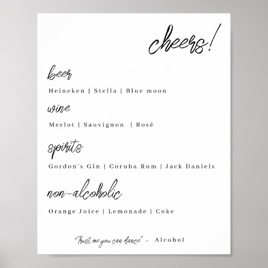 Het menu van de bar van de bruiloft - eenvoudig el poster (Voorkant)