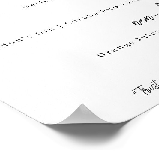 Het menu van de bar van de bruiloft - moderne eleg poster (Hoek)