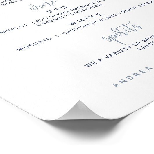 Het Menu van de Bar van het huwelijk ondertekent - Poster (Hoek)