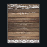 Het Menu van de begroting Rustige Farmhouse Koord<br><div class="desc">Budget Rustic Farmhouse String Lights Lace Wedding Menu op de achtergrond van hout - bevat prachtige en elegante scripttypografie met de moderne Country Boerderij House Sparkle voor de speciale viering van de dag van de bruiloft.</div>