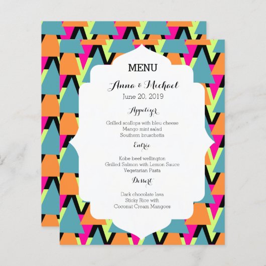 Het Menu van de bruiloft 80 Stijl Geometrische Pat (Voorkant / Achterkant)