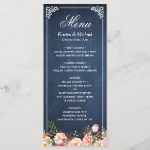 Het Menu van de bruiloft bijtende Floral Blue Cha