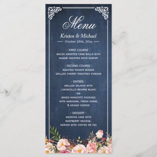 Het Menu van de bruiloft bijtende Floral Blue Cha (Voorkant)