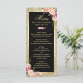 Het Menu van de bruiloft Classy Floral Gold Glitte (Staand voorkant)