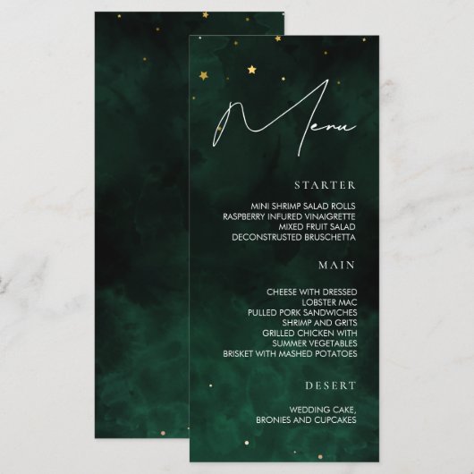 Het Menu van de bruiloft Donkergroen Magical Gold (Voorkant / Achterkant)