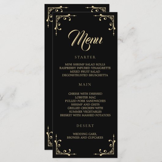 Het Menu van de bruiloft Elegant Deco Gold Retro B (Voorkant / Achterkant)