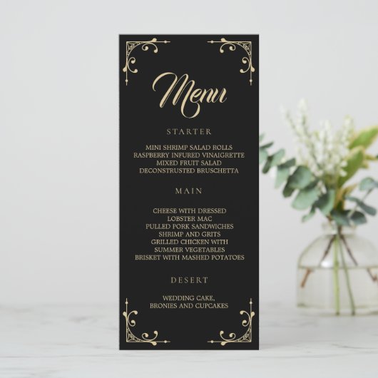 Het Menu van de bruiloft Elegant Deco Gold Retro B (Staand voorkant)