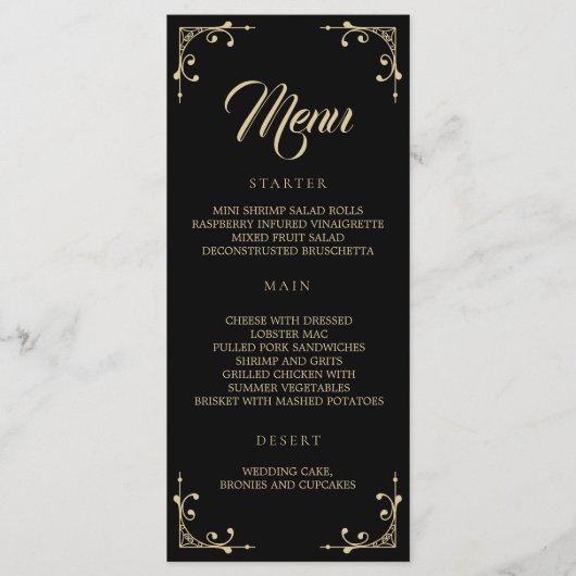 Het Menu van de bruiloft Elegant Deco Gold Retro B (Voorkant)