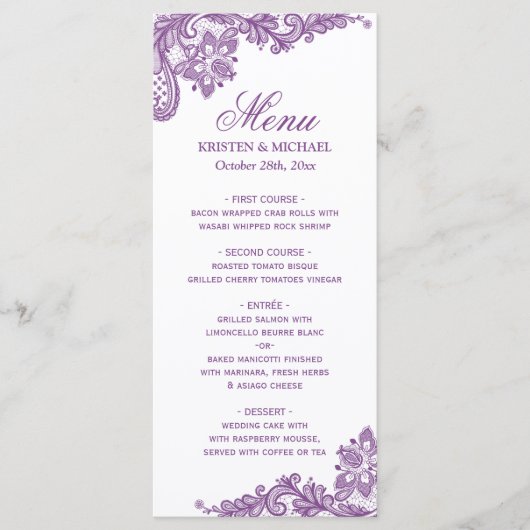 Het Menu van de bruiloft Elegant Lavender Paars La (Voorkant)