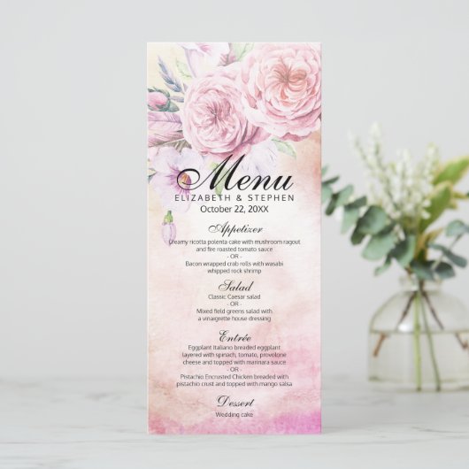 Het Menu van de bruiloft Elegant Waterverf Floral  (Staand voorkant)