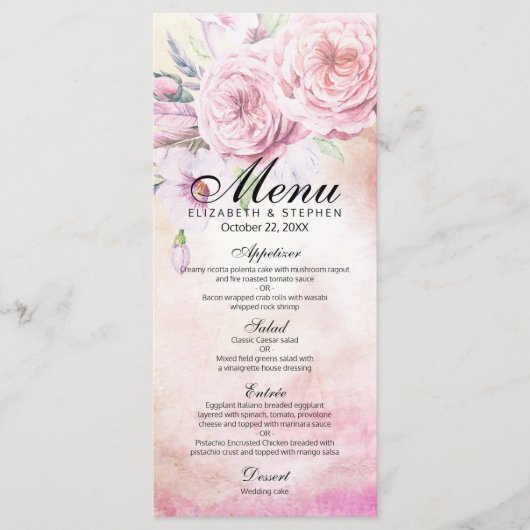 Het Menu van de bruiloft Elegant Waterverf Floral (Voorkant)