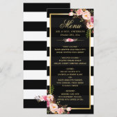 Het Menu van de bruiloft  Floral Black White Strip (Voorkant / Achterkant)
