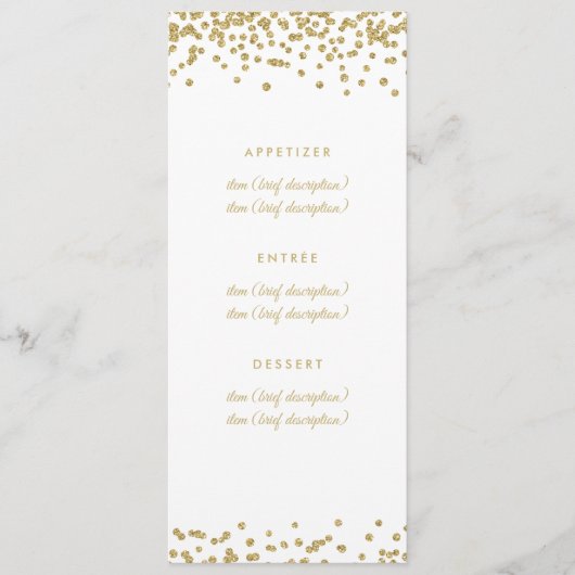 Het menu van de bruiloft Gold Faux Glitter Confett (Voorkant)