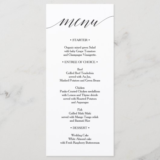 Het Menu van de bruiloft - het Menu van het Vrijge (Voorkant)