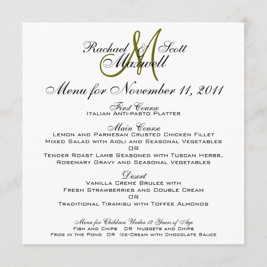 Het Menu van de bruiloft Kaarten Monogram Square (Achterkant)