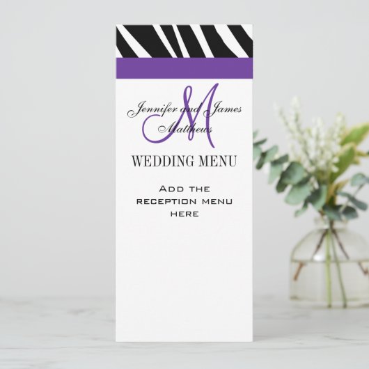 Het Menu van de bruiloft Kaarten Paarse Monogram Z (Staand voorkant)