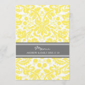 Het Menu van de bruiloft Lemon Gray Damask Pattern (Achterkant)
