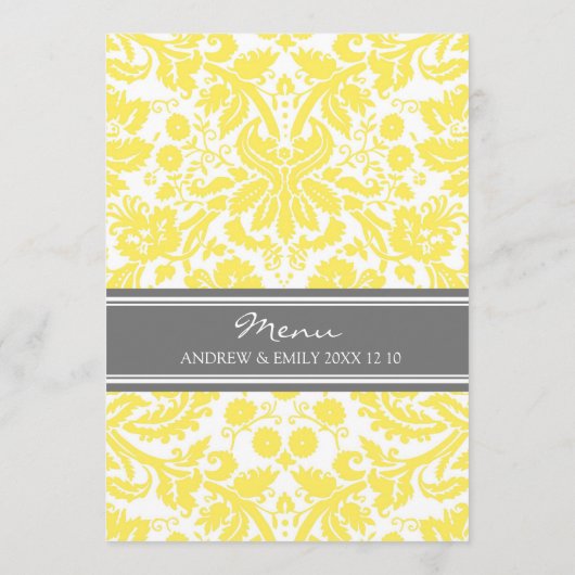 Het Menu van de bruiloft Lemon Gray Damask Pattern (Achterkant)