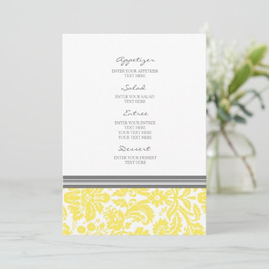Het Menu van de bruiloft Lemon Gray Damask Pattern (Staand voorkant)