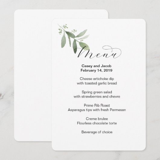 Het Menu van de bruiloft met groen (Voorkant / Achterkant)