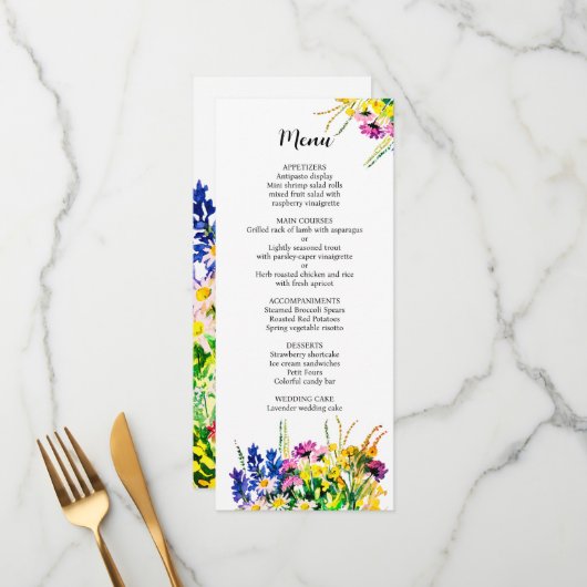 Het menu van de bruiloft met zomerbloemen (Voorkant / Achterkant in situ)