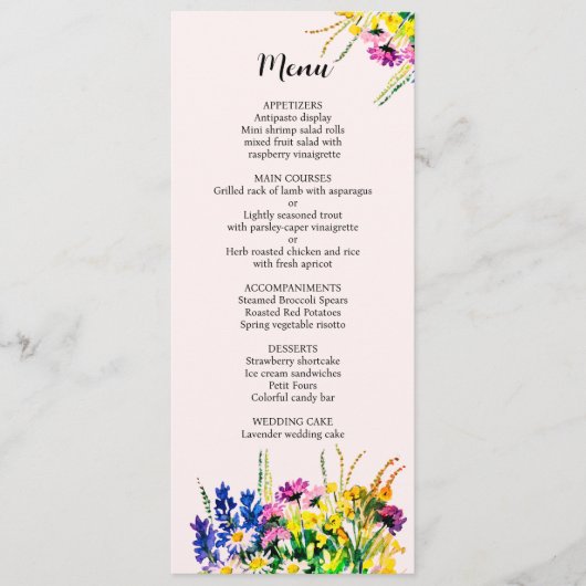 Het menu van de bruiloft met zomerbloemen (Voorkant)