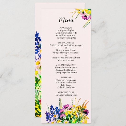 Het menu van de bruiloft met zomerbloemen (Voorkant / Achterkant)