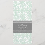 Het Menu van de bruiloft Mint Gray Floral Damask (Achterkant)
