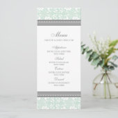Het Menu van de bruiloft Mint Gray Floral Damask (Staand voorkant)
