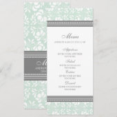 Het Menu van de bruiloft Mint Gray Floral Damask (Voorkant / Achterkant)