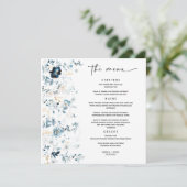 Het Menu van de bruiloft Navy Blue en Gold Sjabloo (Staand voorkant)