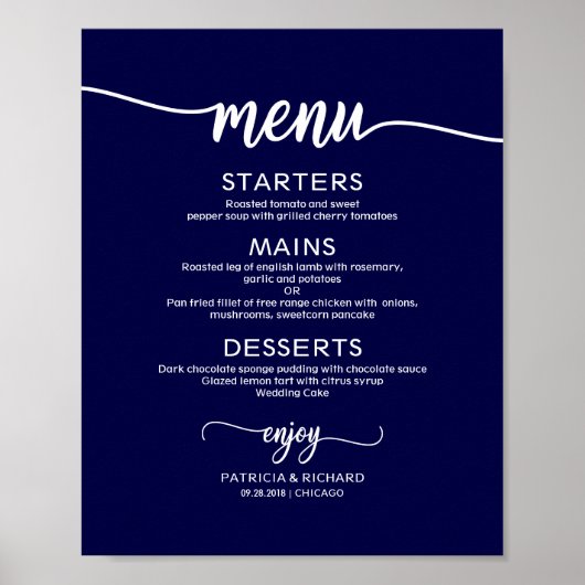 Het Menu van de bruiloft ondertekent Chic Calligra Poster (Voorkant)