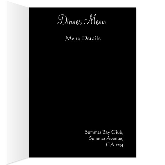 Het menu van de bruiloft rode roos op zwarte kaart (Binnen (Rechts))