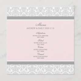 Het Menu van de bruiloft Roze Grijze Floral Damask