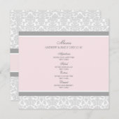 Het Menu van de bruiloft Roze Grijze Floral Damask (Voorkant / Achterkant)