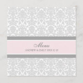 Het Menu van de bruiloft Roze Grijze Floral Damask (Achterkant)