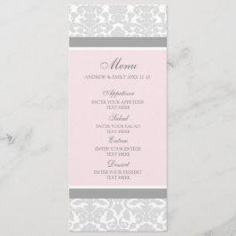 Het Menu van de bruiloft Roze Grijze Floral Damask